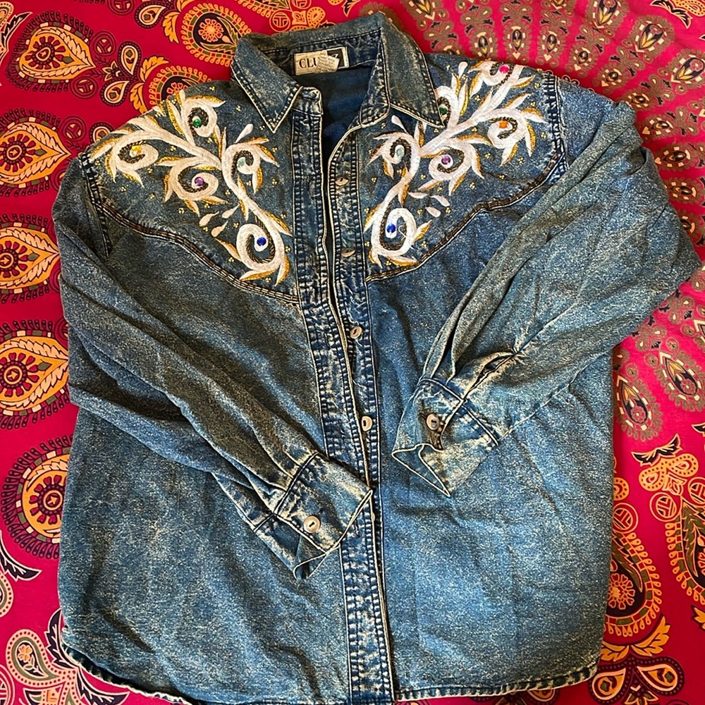 Vintage Jean bedazzled blouse- Sz M